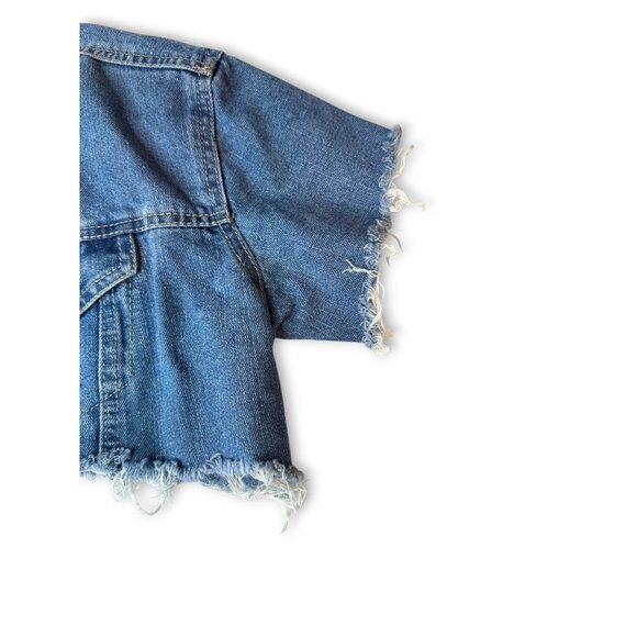 Crave Fame Denim Crop Jacket Distressed Hem Lace-Up Back Size Small - Picture 6 of 14
